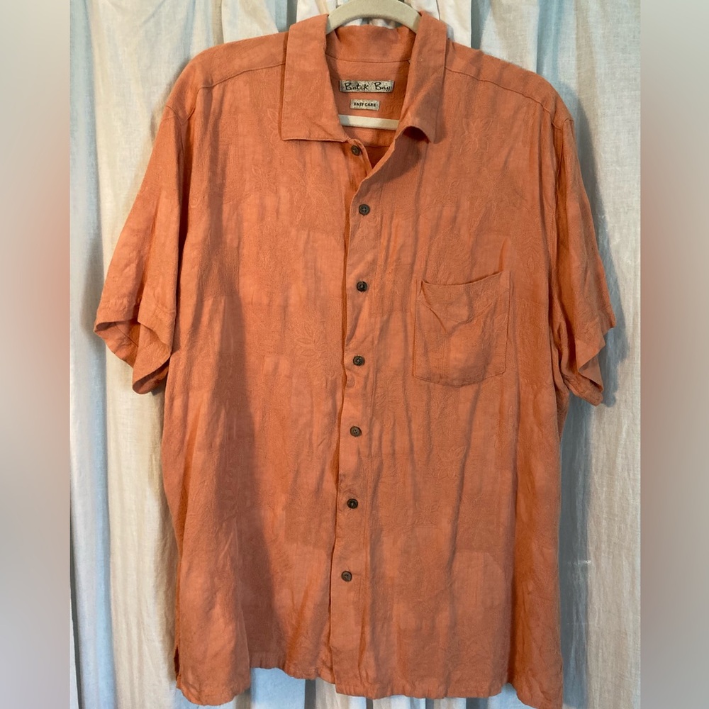 Batik Bay Men’s Button Up Short Sleeve Aloha Shirt Orange Rayon XXL